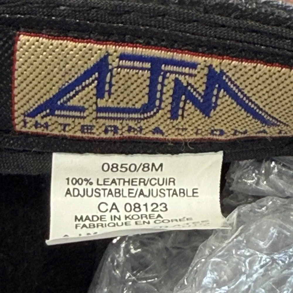 AJM International Black Leather Baseball Cap Jacos Embroidered Logo Hat 0850/8M